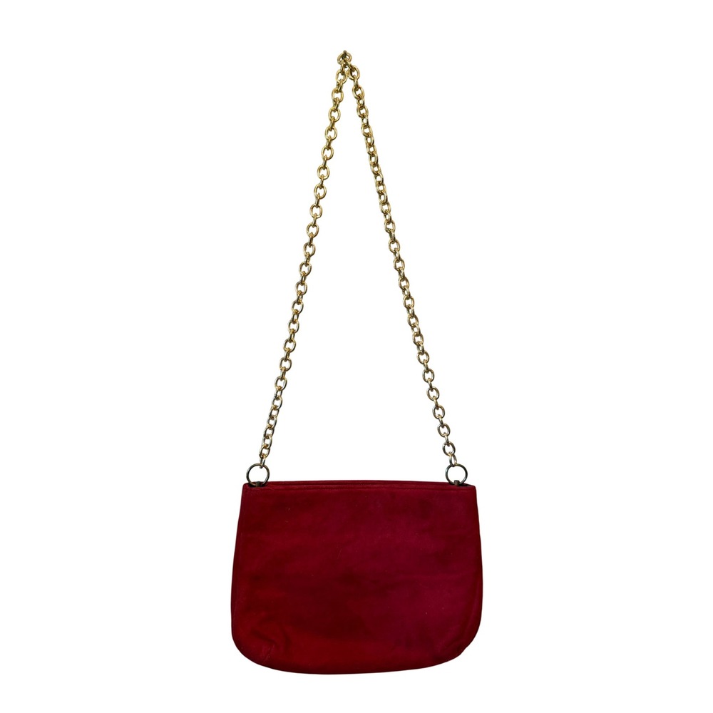 Vintage 1950s 1960s Red Suede Shoulder Bag Gold Chain Strap Mid‎ Century Evening